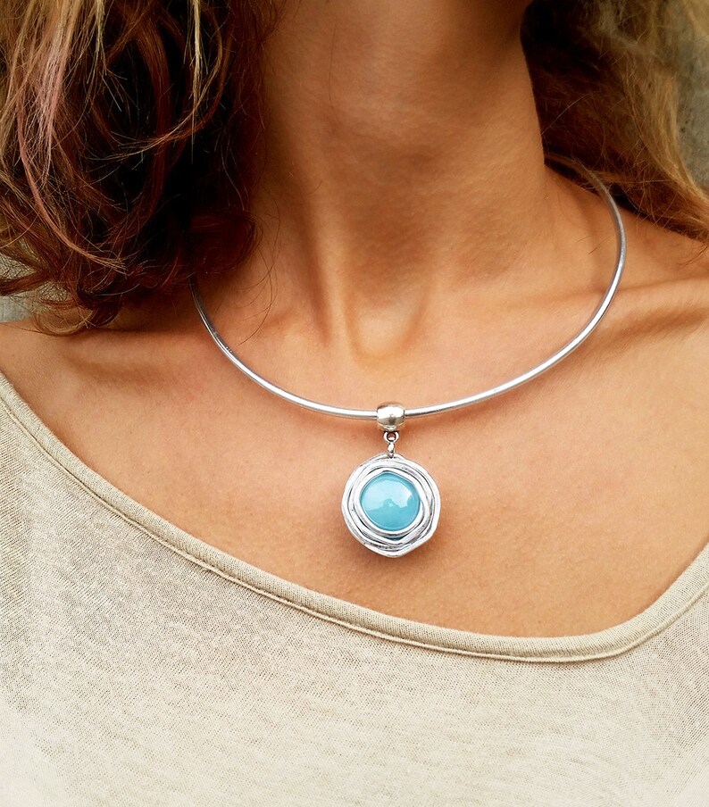 Cuff Silver Necklace Turquoise Pendant Necklace Statement Etsy