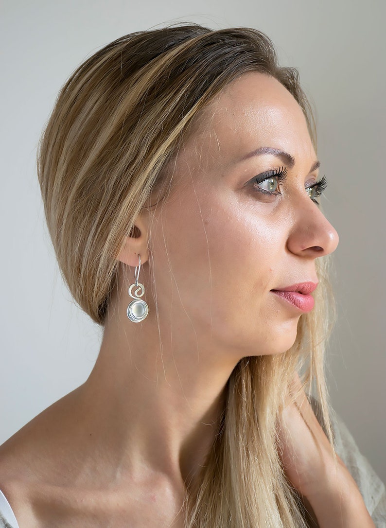 Statement Earrings, Gift For Her, Silver Earrings, Black Bead Dangle Earrings, Spiral Shape Dangle, Charm Lightweight Non allergic Earrings. image 3