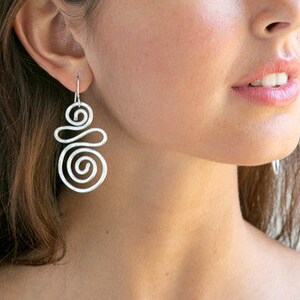 Valentines Gift, Silver earrings, Long Earrings, Dangle Earrings, Spiral Lightweight Earrings, Large Geometric Earrings, Non allergic. image 4