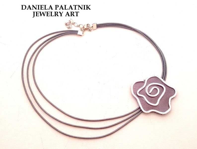 Mom/'s Day Gift Leather Flower Necklace Silver Necklace Stranded Necklace Leather Necklace. Statement Necklace Vintage Necklace