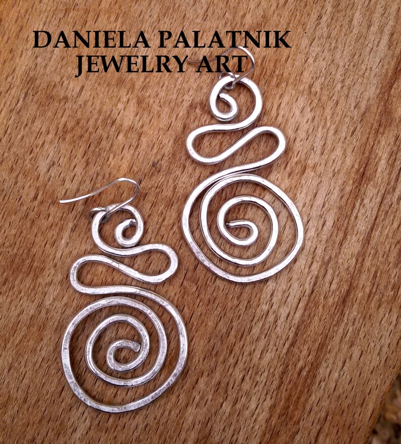 Valentines Gift, Silver earrings, Long Earrings, Dangle Earrings, Spiral Lightweight Earrings, Large Geometric Earrings, Non allergic. image 5