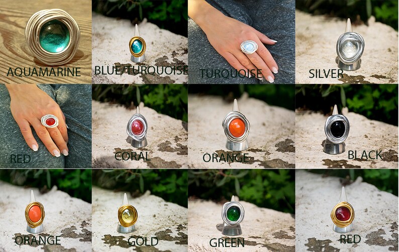 Silver ring, Red ring, Wrapped stone ring, Adjustable ring, Statement ring, Gift for her, Cocktail ring, Bridesmaid ring, Fashion ring. Orange