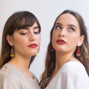 Red and silver dangle earrings, Silver Earrings, Minimalist lightweight earrings, Drop Statement earrings, Geometric design earrings. image 8