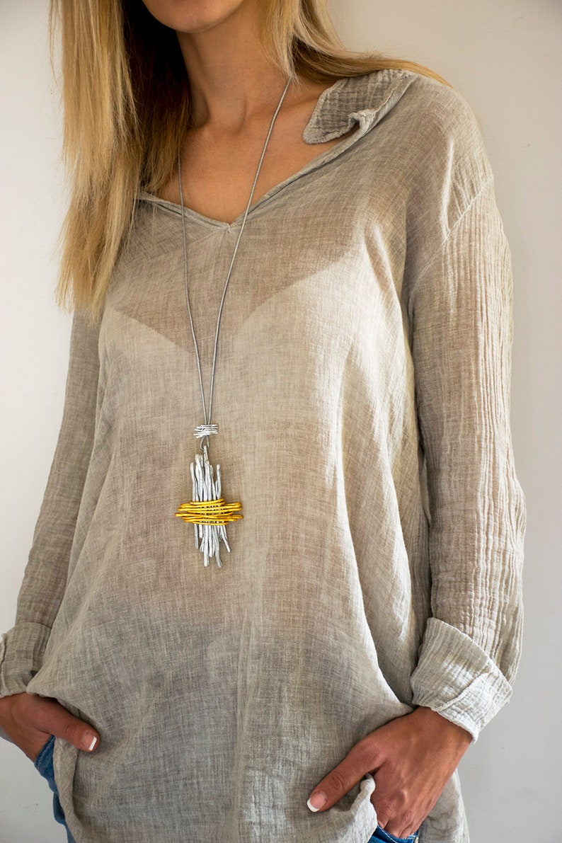 Silver Big Pendant Leather Necklace For Women Hammered Big Pendant Long Statement Necklace Wrap Pendant Necklace Charm necklace.