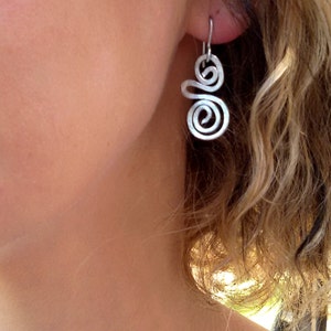 Valentines sale, Spiral Bohemian Earrings, Silver Dangle Earrings, Everyday Earrings, Bridesmaid Earrings, Lightweight Earrings image 4
