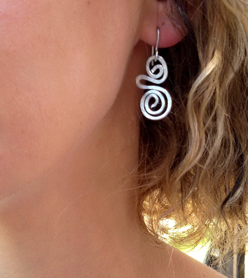 Valentines sale, Spiral Bohemian Earrings, Silver Dangle Earrings, Everyday Earrings, Bridesmaid Earrings, Lightweight Earrings image 4