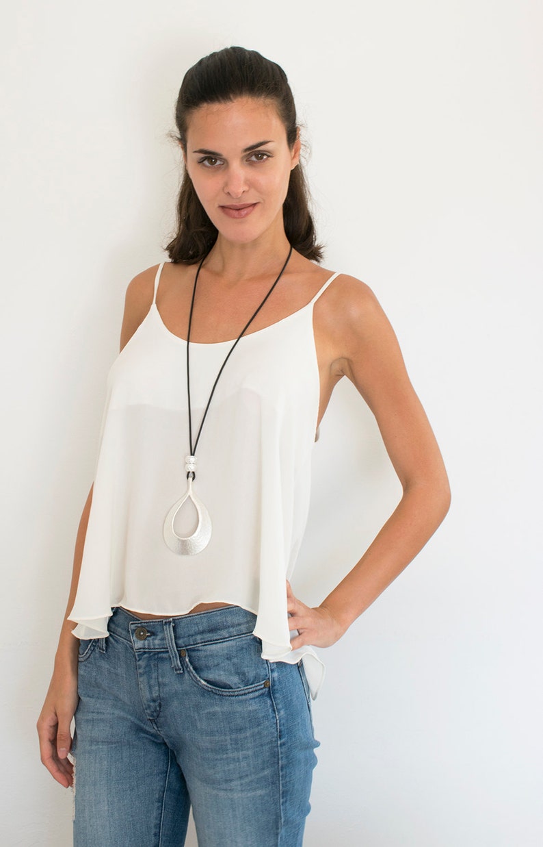 Drop Silver Pendant Long Necklace Statement Necklace Large Etsy Canada