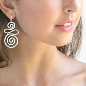 Valentines Gift, Silver earrings, Long Earrings, Dangle Earrings, Spiral Lightweight Earrings, Large Geometric Earrings, Non allergic. image 2