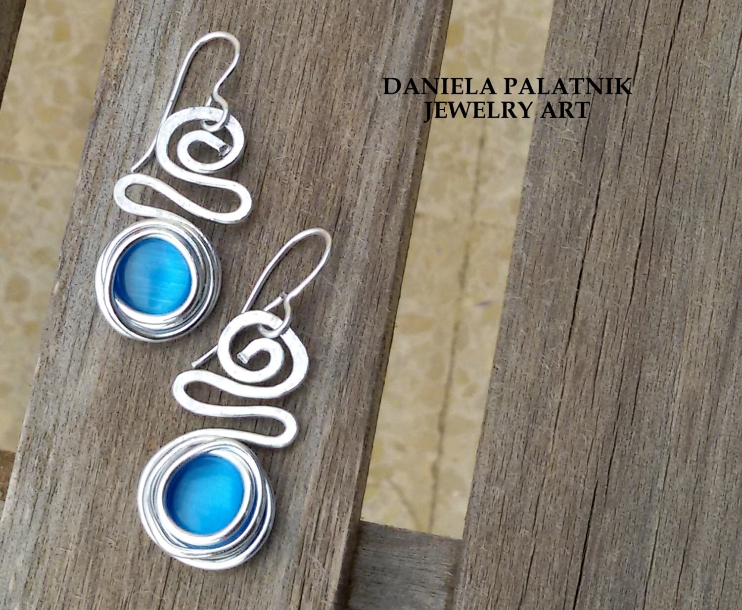 Turquoise Dangle Earrings, Wrap Stones Earrings, Statement Earrings, …