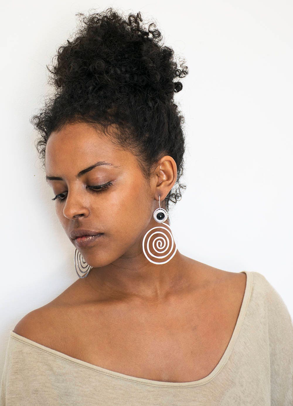 Big Statement Earrings Hammered Spiral Earrings Beads Etsy