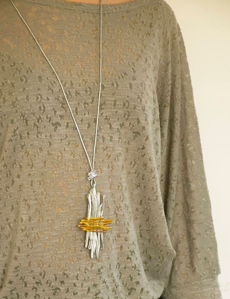 Silver Big Pendant Leather Necklace For Women Hammered Big Pendant Long Statement Necklace Wrap Pendant Necklace Charm necklace.