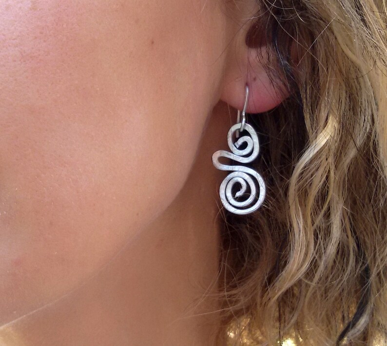 Valentines sale, Spiral Bohemian Earrings, Silver Dangle Earrings, Everyday Earrings, Bridesmaid Earrings, Lightweight Earrings image 3