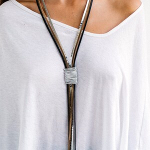 Statement necklace, Leather necklace, Long necklace, Wrapped necklace, Stylish necklace, Silver necklace, Elegant necklace, Large necklace. image 5