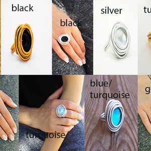 Silver Ring For Women, Turquoise Stone Solitaire, Round Statement Ring, Wrapped Stone Ring, Charm Ring, Big Round Ring, Adjustable Ring. image 5