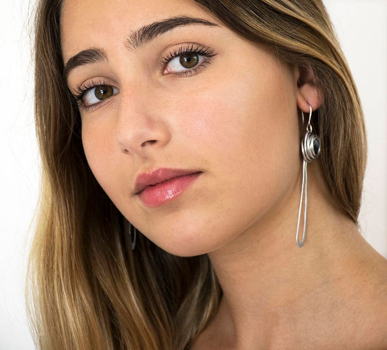 Long Drop Earrings Hammered Silver Earrings Beaded Dangle - Etsy Israel
