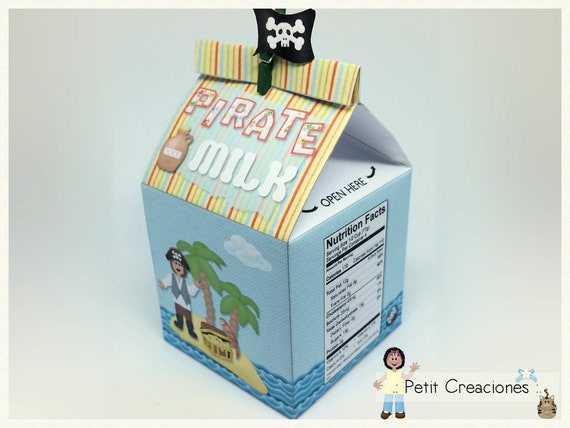 Printable Milk Carton "Pirate Milk" DIY, PDF, gift idea, placeholders, favor box, treat box, gift box for Pirate party Il_570xn