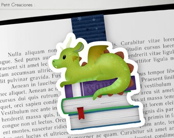 SEGNALIBRO magnetico DRAGO e LIBRI, fatto a mano, accessori per libri, regalo ideale per gli amanti dei draghi e la lettura fantasy.