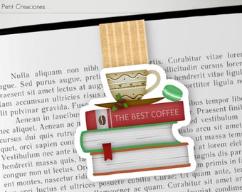 SEGNALIBRO magnetico CAFFÈ e LIBRI, fatto a mano, accessori per libri, regalo ideale per gli amanti del caffè e la lettura.