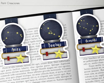Segnalibro magnetico segni zodiacali: ARIETTE, TORO e GEMELLI regalo ideale per i lettori amanti delle costellazioni e le stelle