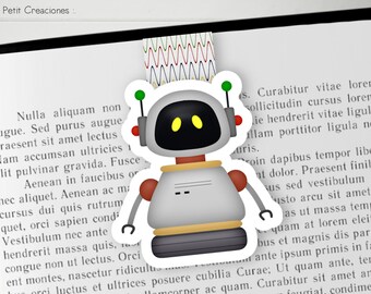 SEGNALIBRO MAGNETICO ROBOT Bianco, segnalibro fatto a mano, libro magico, accessori per libri, regalo ideale per robot e amanti dei libri.