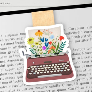 Magnetic bookmark typewriter flowers, magnetic bookmark, book accessories, ideal gift for book lovers and vintage