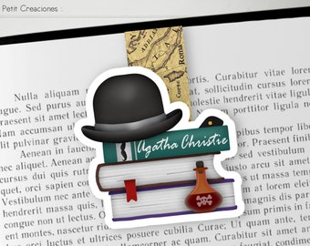AGATHA CHRISTIE Magnetic Bookmark, Handmade, Book Accessories, Ideal Gift for Lovers of the Famous Detective Hercules Poirot