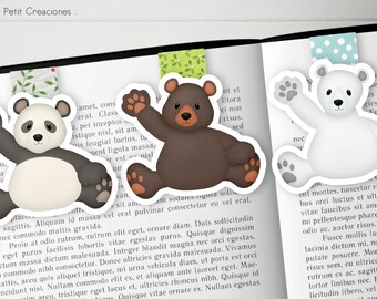 Bear Magnetic Bookmark Panda Polar Brown | Cute Bear Bookmark | Animal Lover Gift | Book Lover Gift | Handmade Page Marker