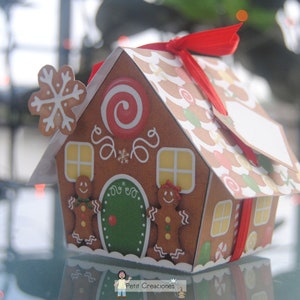 Printable gift box “Gingerbread house“ DIY, PDF, treat box, place holder, gift idea for Christmas