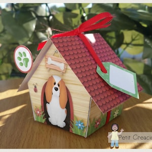 Caja de regalo imprimible "Dog House Garden“ Archivo digital PDF, caja de golosinas, marcador de lugar, idea de regalo para fiesta, plantilla digital.