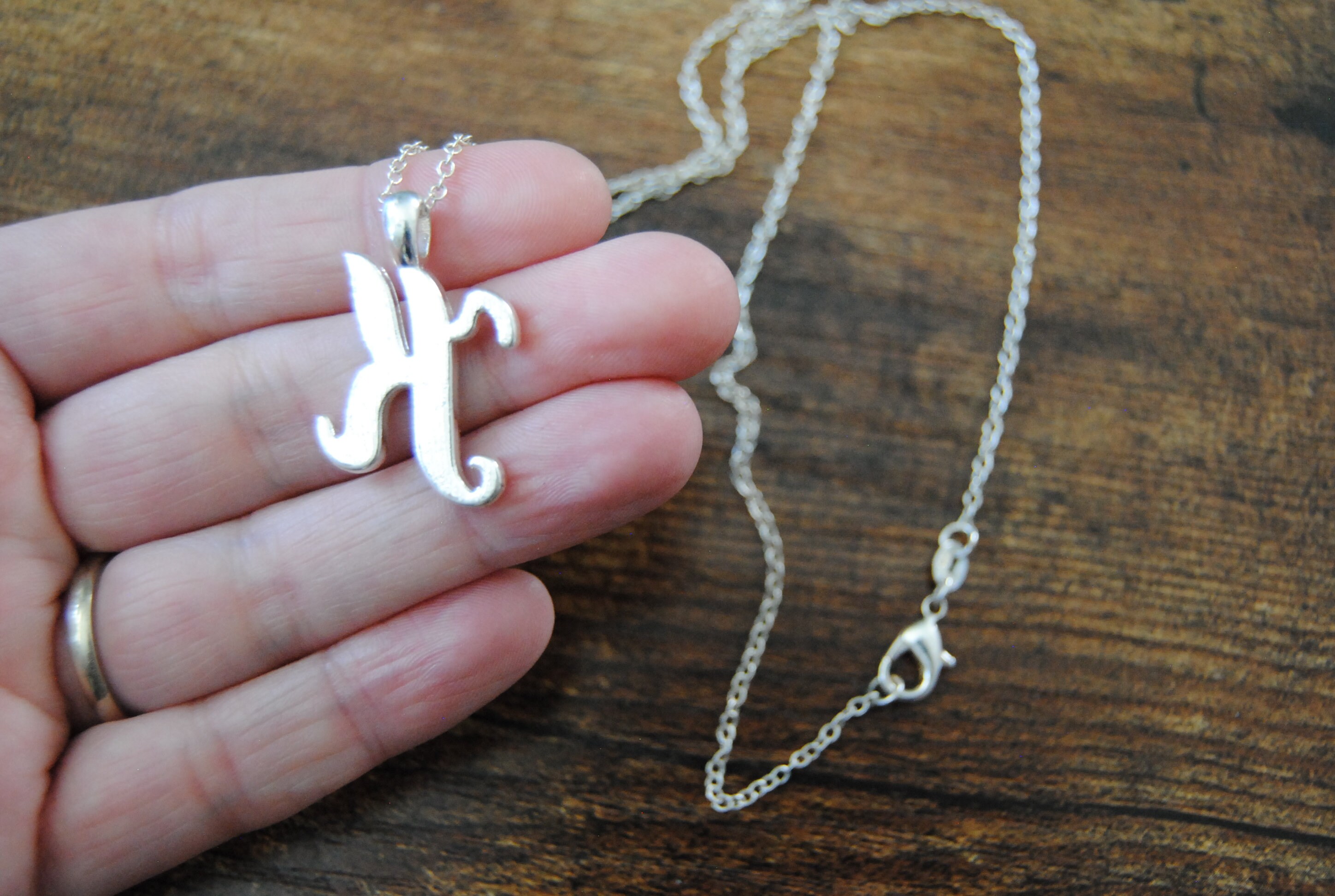 Rhinestone K Pendant Necklace Silver Name Necklace Initial Etsy