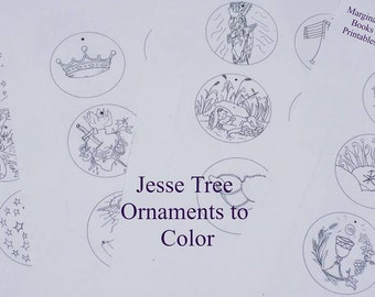 Jesse Tree Ornaments Instant Download Printable Advent ornaments download, Color and enjoy. Set of 24 paper ornaments on a PDF