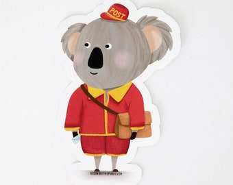 KOALA POSTMAN Kiss Cut Sticker, Australia Post, Koala Character, Australian Icons Stickers, Australian Kids Stickers, Postcrossing Stickers