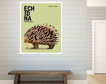 ECHIDNA, Wildlife of Australia, Nursery Animal Wall Art Print, Educational Kids Poster Print, Retro Vintage Minimalist Illustration