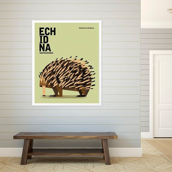 ECHIDNA, Wildlife of Australia, Nursery Animal Wall Art Print, Educational Kids Poster Print, Retro Vintage Minimalist Illustration