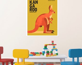 Red Kangaroo Print, Australian Animal Art, Retro Nursery Decor