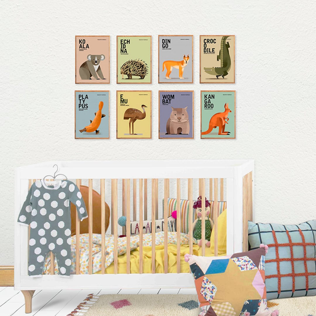 AUSTRALIAN ANIMAL Set of 8 Nursery Art Prints, Fun Quirky Educational ...