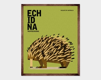 ECHIDNA, Australian Animals, Nursery Art Print, Educational Poster Print, Wildlife Australia Poster, Retro Vintage Minimalist Illustration