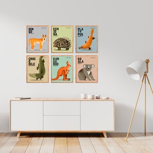 AUSTRALIAN WILDLIFE Gender Neutral Nursery Prints, Set of 6 Animal Prints, Kids Educational Prints, Quirky Australian Animal Illustrations image 2