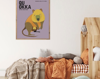 QUOKKA, Australia Rottnest Island Animal Art Print, Quirky Animal Poster, Australian Nursery Art Print, Australian Animal Kids Room Wall Art