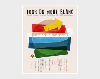 Tour Du Mont Blanc Hiking Art Print, Mid-Century Modern Travel Poster