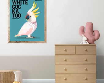 WHITE COCKATOO Sulphur Crested Cockatoo, Australian Cockatoo, Gender Neutral Bird Prints, Birds of Australia Poster, Cockatoo Art Print