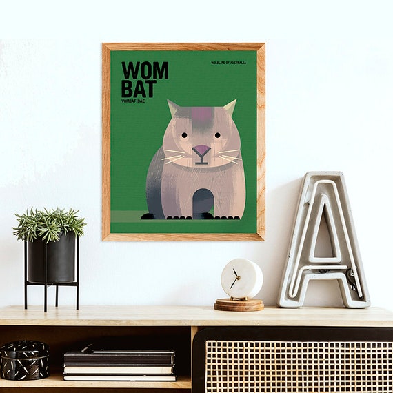 WOMBAT, Wildlife of Australia, Australian Nursery Print, Kids Room Art, Kids Educational Poster, Gender Neutral Art, Retro Wombat Prints