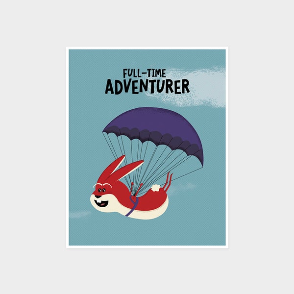 KANINCHEN, Osterhase, Abenteuer Kinderzimmer Kunstdruck, Fallschirm Druck, schrulliges Tier Kinderzimmer Dekor, Kunst, Kids Inspo Poster Art, Abenteuer Kunst