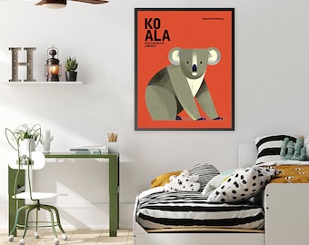 KOALA, Wildtiere Australiens, Australische Tiere Kunstdruck, Kinderzimmer Kunst, Australiana, Kinder Lernposter, Australien kultiger Tierdruck