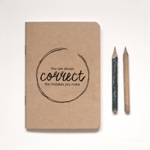 Illustrated Kraft Notebook Lined or Blank plus vintage-inspired pencil, 'PENCIL FOR LIFE' A6 image 1