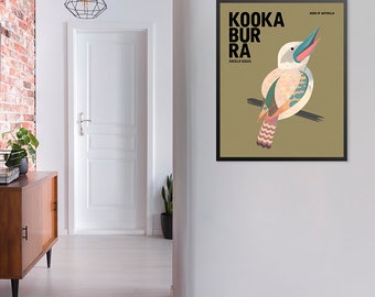 KOOKA Birds of Australia, Laughing Kookaburra, Nursery Art Prints, Kookaburra Poster, Australian Birds, Gender Neutral Quirky Bird Prints