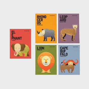 AFRICAN SAFARI Notecards, African Big 5 Animals, Elephant, Rhinoceros, Leopard, Lion, Cape Buffalo Greeting Cards, African Animal Card Set