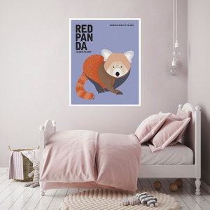 ROTER PANDA, Vom Aussterben bedrohte Tierarten, Retro, Kinderzimmer, Gender Neutral Poster, Kinderzimmer, Himalaya Bergtier, Asiatische Wildtiere Kunst