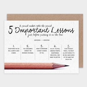 Notecard Words of Wisdom Life Lessons Postcard Blank Card, PENCIL FOR LIFE - A6, Postcrossing Card, Inspirational Quote Card, Cards for Kids