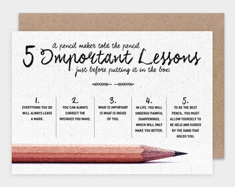 Notecard Words of Wisdom Life Lessons Postcard Blank Card, PENCIL FOR LIFE - A6, Postcrossing Card, Inspirational Quote Card, Cards for Kids